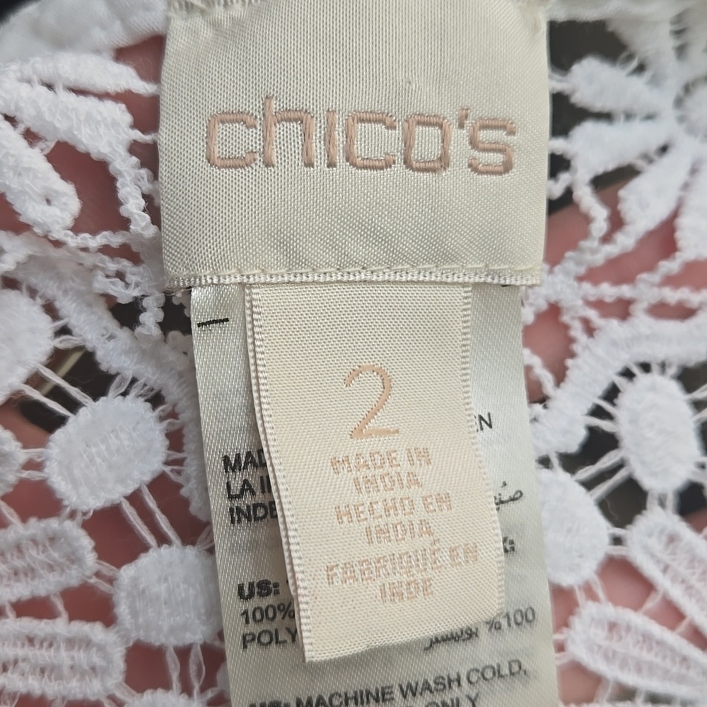 Chico's White Lace Crochet Tunic Top with Pleated Hem – Size 2 (Large) - Picture 6 of 8